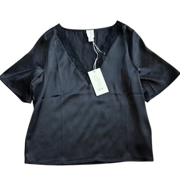 Joie Black Lace Trimmed V-Neck Short Sleeve Blouse Womens Size S New - Picture 4 of 5